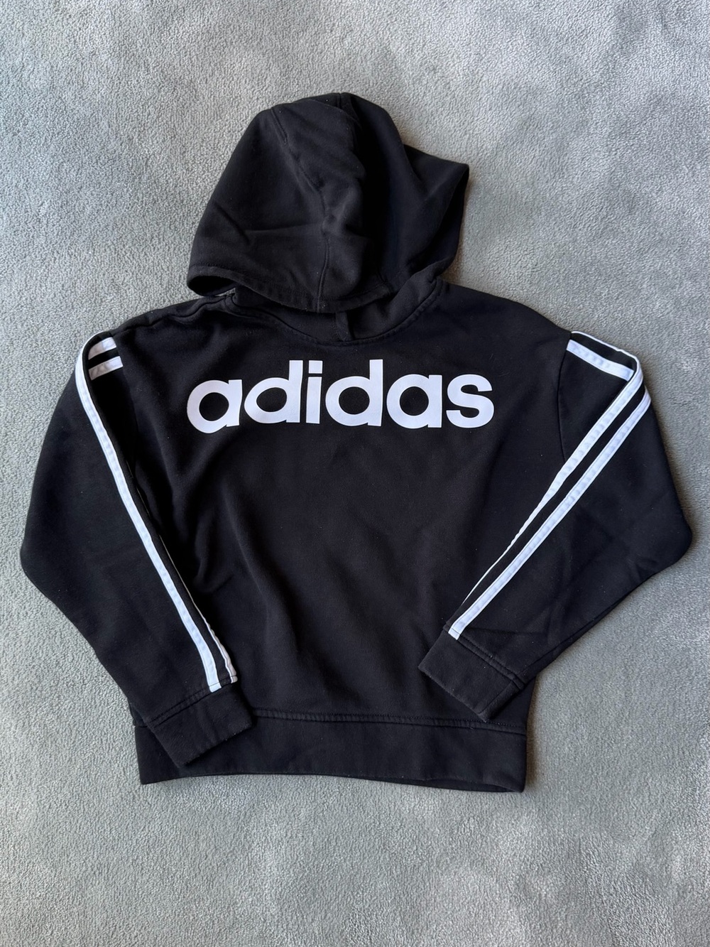 adidas Black Hoodie with White Logo & Stripes